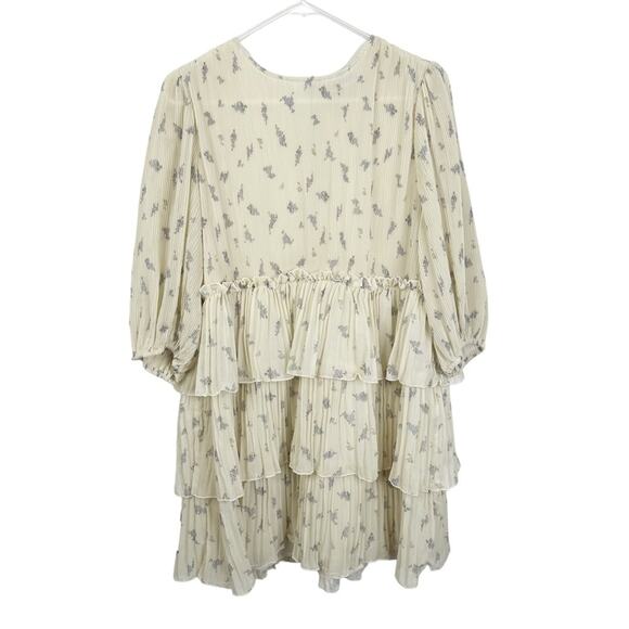 GANNI Size 40/ US Large Floral Print Pleated Georgette Babydoll Mini Dress - Picture 4 of 14